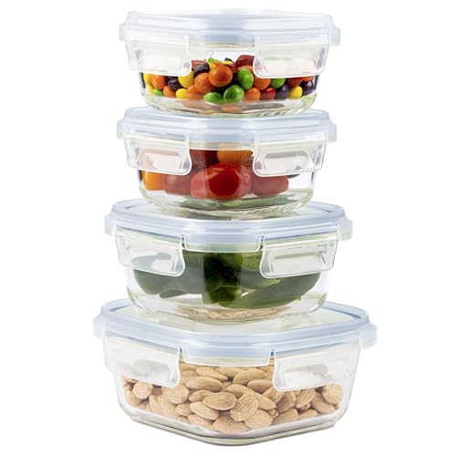 Home Fleek Frischhaltedosen Mit Deckel – Luftdichte Behälter Für Lebensmittel, Glas Schüssel Mit Deckel Set Sicher Für Mikrowelle Und Gefrierschrank | Meal Prep Boxen Glas (4 Quadrat Behälter, Blau) von Home Fleek