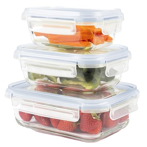 Home Fleek Frischhaltedosen Mit Deckel – Luftdichte Behälter Für Lebensmittel, Glas Schüssel Mit Deckel Set Sicher Für Mikrowelle Und Gefrierschrank | Meal Prep Boxen Glas (3 Behälter, Blau) von Home Fleek