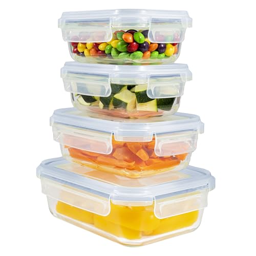 Home Fleek Frischhaltedosen Mit Deckel – Luftdichte Behälter Für Lebensmittel, Glas Schüssel Mit Deckel Set Sicher Für Mikrowelle Und Gefrierschrank | Meal Prep Boxen Glas (4 Behälter, Blau) von Home Fleek