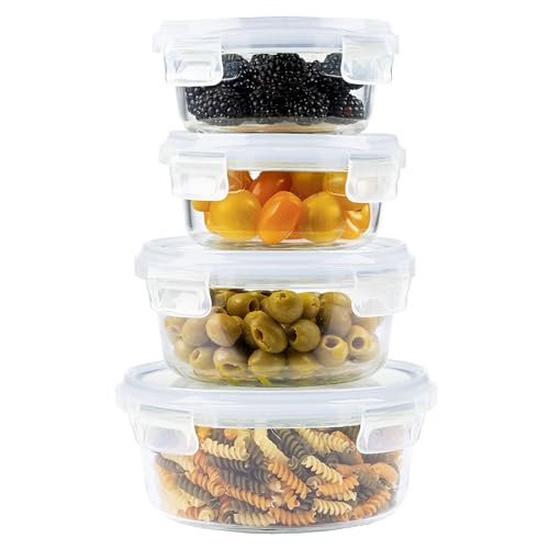 Home Fleek Frischhaltedosen Mit Deckel – Luftdichte Behälter Für Lebensmittel, Glas Schüssel Mit Deckel Set Sicher Für Mikrowelle Und Gefrierschrank | Meal Prep Boxen Glas (4 Rund Behälter, Blau) von Home Fleek