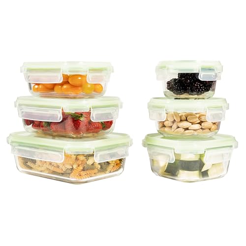 Home Fleek Frischhaltedosen Mit Deckel – Luftdichte Behälter Für Lebensmittel, Glas Schüssel Mit Deckel Set Sicher Für Mikrowelle Und Gefrierschrank | Meal Prep Boxen Glas (6 Behälter, Grün) von Home Fleek