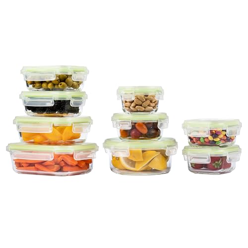 Home Fleek Frischhaltedosen Mit Deckel – Luftdichte Behälter Für Lebensmittel, Glas Schüssel Mit Deckel Set Sicher Für Mikrowelle Und Gefrierschrank | Meal Prep Boxen Glas (9 Behälter, Grün) von Home Fleek