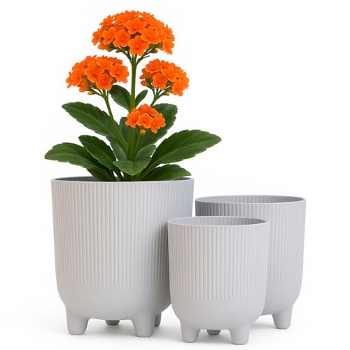 Home Garden Ornaments Übertopf, Kunststoff Trio Blumentopf, 3er-Set In 14 cm, 16 cm, 18 cm, Dekorativ, Ohne Drainagelöcher, Mit Streifenmuster, Blumentöpfe (Grau) von Home Garden Ornaments
