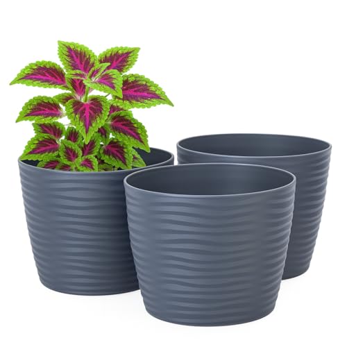 Home Garden Ornaments Vito Übertopf ohne Abflussloch – Set of 3 – Blumentopf für Zimmerpflanzen – Deko Pflanzgefäß Kunststoff (11 cm, Anthrazit) von Home Garden Ornaments