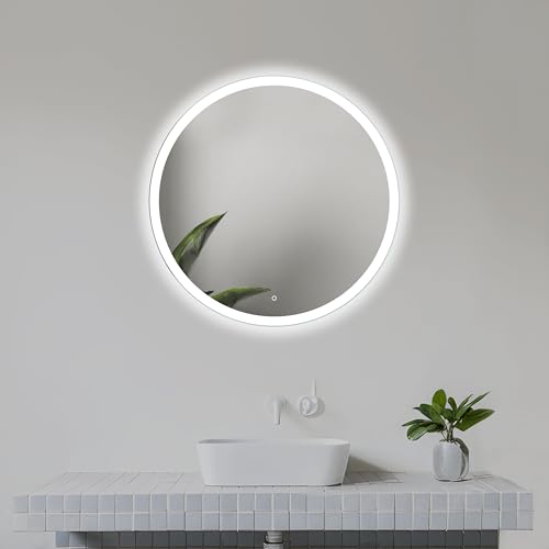 Home Glow 50cm Runder Badezimmerspiegel mit LED Beleuchtung, Runder LED Badspiegel mit Touch Schalter, Spiegel mit naturweißer LED Frontleuchte. von Home Glow