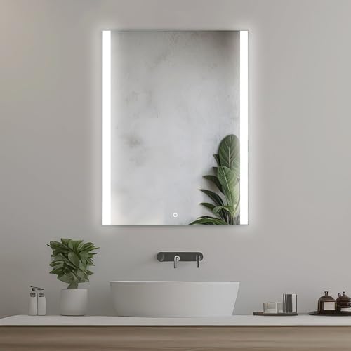 Home Glow Venti 50x70cm Badezimmerspiegel mit Beleuchtung LED Badspiegel mit Beleuchtung Badezimmer Wandspiegel LED Spiegel mit Berührungsschalter LED Badezimmerspiegel mit beleuchteten Seitenrändern von Home Glow