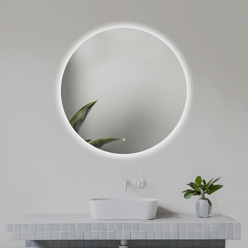 Home Glow 60cm Runder Badezimmerspiegel mit LED Beleuchtung, Runder LED Badspiegel mit Touch Schalter, Spiegel mit naturweißem hintergrundbeleuchtetem LED Licht. von Home Glow