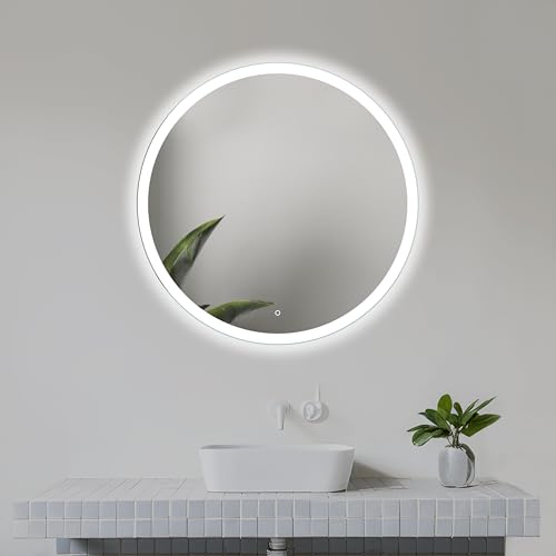 Home Glow 60cm Runder Badezimmerspiegel mit LED Beleuchtung, Runder LED Badspiegel mit Touch Schalter, Spiegel mit naturweißer LED Frontleuchte. von Home Glow
