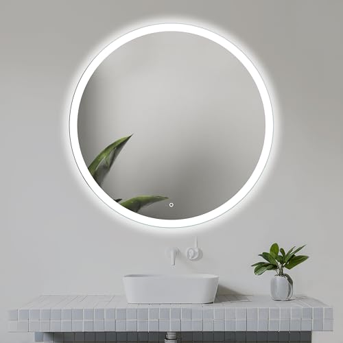 Home Glow 80cm Runder Badezimmerspiegel mit LED Beleuchtung, Runder LED Badspiegel mit Touch Schalter, Spiegel mit naturweißer Frontleuchte. von Home Glow