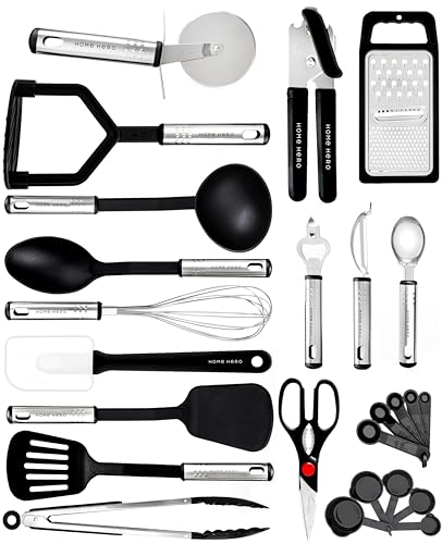 Küchenutensilien Set Kochset - Antihaft Hitzebeständiger Küchenhelfer Set - Pfannenwender Kochlöffel set - Küchen Gadgets (25-tlg Nylon Set) von Home Hero