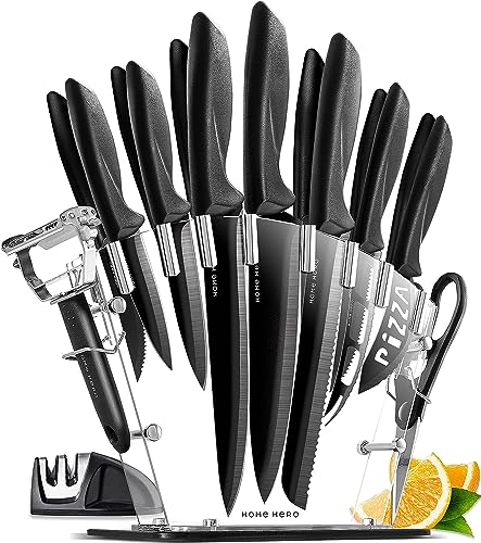 Home Hero Messerset Scharfe Küchenmesser Set - Kochmesser Set Edelstahl Messer Set (17 tlg messerset - Schwarz) von Home Hero