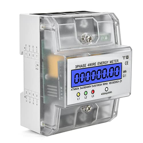 Stromzähler 3-Phasen 4-Draht Geeicht Drehstromzähler 230 / 400V 5-100A, LCD Digitaler Stromzähler Drehstromzähler Hutschiene für DIN Hutschiene Zwischenzähler Strom (3-Phasen 4-Draht) von Home Holic