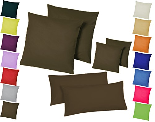 Home-Impression Doppelpack / 2er Set Microfaser Kissenhüllen/Kissenbezüge - Wohndekoration in schlichtem Uni Design mit Reißverschluss und in 3 Größen (80 x 80 cm, Braun) von Home-Impression