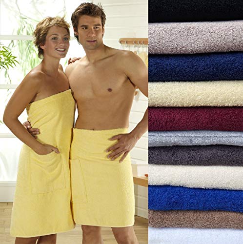 Home-Impression Herren Saunakilt, Saunatuch,Baumwolle mit Klettverschluss und 1 Tasche in Grau von Home-Impression