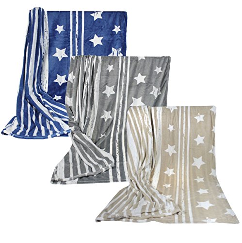 Home-Impression Stern Supersoft Wende Decke 150 x200cm Coral Fleece Kuscheldecke Flauschig Weich Sofa Überwurf Couch Kuschel Stars Sternen Decke - BEIGE von Home-Impression