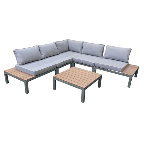 Home Islands Laos modular Loungeset 6-teilig Gartenmöbel-Set Ablagen Holzimitat, Aluminium anthrazit von Home Islands