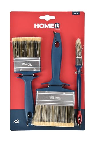 Home IT® Work Pinsel Set – 3-teilig mit 1 Rundpinsel (Ø15 mm) & 2 Flachpinseln (75 mm & 100 mm), robuste Polyesterborsten, Kunststoffgriff, ideal für wasserbasierte Farben innen & außen von Home It
