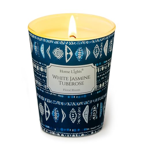 Home Lights Duftkerzen für zu Hause, 6.7oz Kerzengläser Aromatherapie Single Wick Kerze, ideal für böhmische natürliche Texturen Home Decor und Geschenke, Weißer Jasmin Tuberose von Home Lights
