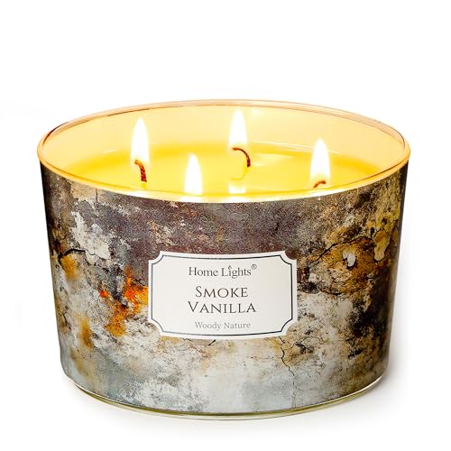 Home Lights Große Glas Kerze 4-Wick langlebige Duftkerzen, 18oz natürliche Sojawachskerze für zu Hause duftende, industrielle schicke Geschenke für Frauen und Männer Rauch Vanille von Home Lights