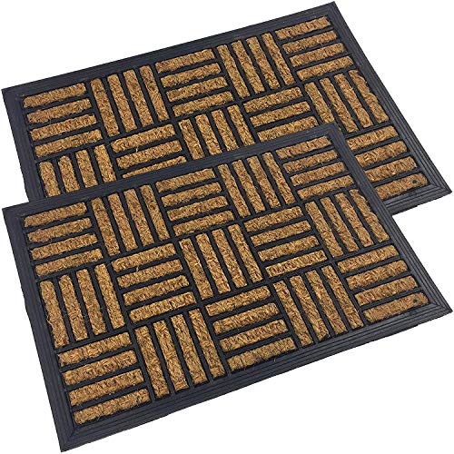 Home Line Fußmatte aus Kokosfasern – Schmutzfangmatte 40x60 cm groß – als Fußmatte außen und Fußmatte innen geeignet – Türmatte – rutschfeste Kokosmatte (2er Set Muster Karo) von Home Line