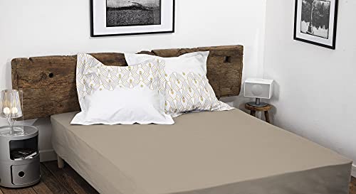 HOME LINGE PASSION, Spannbettlaken 140 x 190 + 35 cm, 100% Baumwolle, 57 Fäden/cm², Label Oeko-Tex, Dunkelbeige von Home Linge Passion