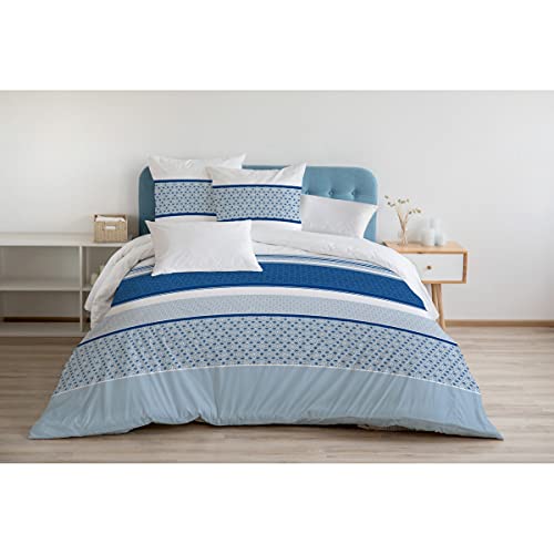 Home Passion Bettbezug, 3-teilig, 100% Baumwolle, 57 Fäden, Doppelbett, 240 x 260 cm, klassisches Blau von Home Linge Passion