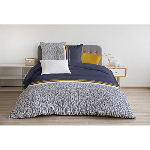 Home Linge Passion Bettbezug – 3-teilig | 100% Baumwolle – 57 Fäden | 2 Personen – 240 x 260 cm | Tilt Navy Blau von Home Linge Passion