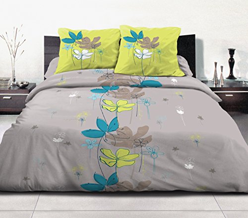 Home Linge Passion Bettwäsche-Set, 3-teilig, 100% Baumwolle, 57 Fäden/cm, Grau-Anis-Blau, 220 x 240 cm, 3 von Home Linge Passion