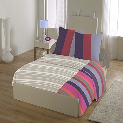 Home Linge Passion Bettwäsche-Set, 4-teilig, 240 x 300 cm, 57 Fäden/cm², Baumwolle, Grau/Blau/Rosa, 4 von Home Linge Passion