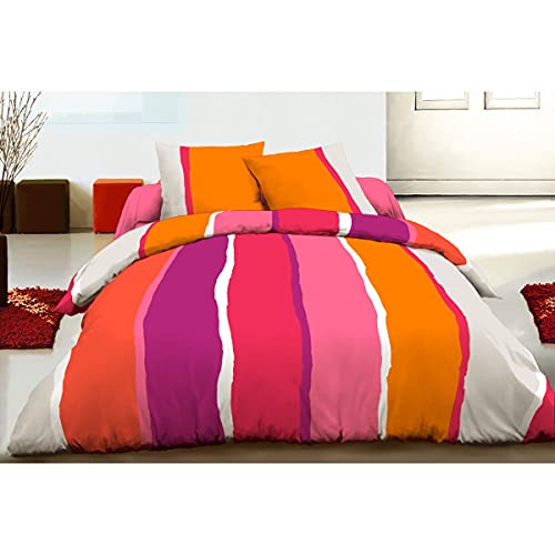 Home Linge Passion Bettwäsche-Set, 4-teilig, 240 x 300 cm, 57 Fäden, Free Stripes, Baumwolle, Orange, 4 von Home Linge Passion