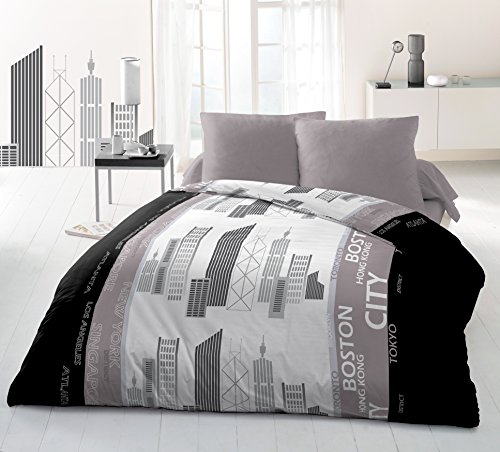 Home Linge Passion District 3-teiliges Bettwäsche-Set, Mikrofaser, Grau/Weiß/Schwarz, 220 x 240 cm, 3 von Home Linge Passion