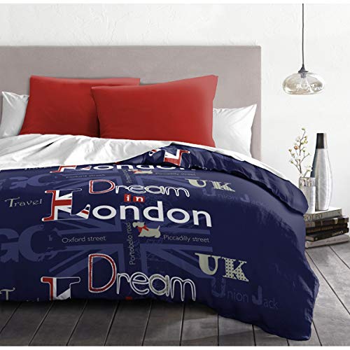 Home Linge Passion Dream In London 3-teiliges Bettwäsche-Set, Mikrofaser, Blau/Weiß/Rot, 220 x 240 cm, 3 von Home Linge Passion