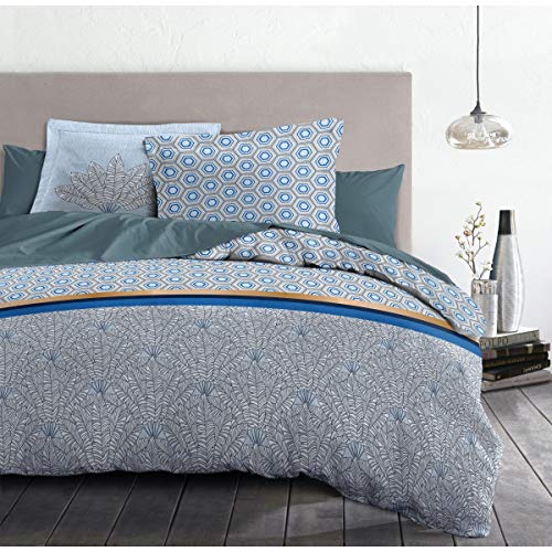 Home Linge Passion Louxor Bettbezug, 3-teilig, 100% Baumwolle, 57 Fäden/cm², für Doppelbett, 220 x 240 cm, Blau von Home Linge Passion