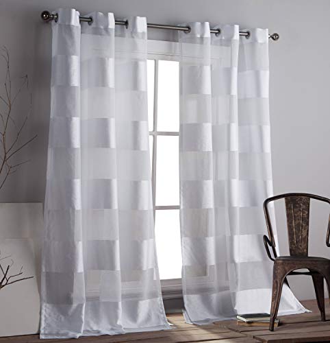 Home Maison Capricia Stripe Window Curtain, 37" W x 96" L, White von Home Maison