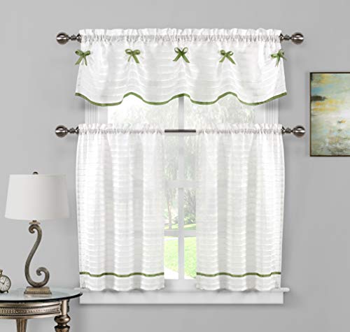 Home Maison Carlee Solid Kitchen Curtain & Tier Set, 58x15 (1 Piece) 29x36 (2 Pieces), White-Sage von Home Maison