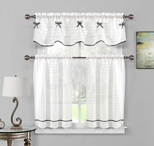 Home Maison Carlee Solid Kitchen Curtain & Tier Set, 58x15 (1 Piece) 29x36 (2 Pieces), White-Silver von Home Maison