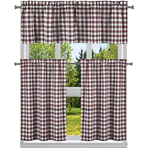 Home Maison Küchengardine und Etagen-Set, kariert, kariert, 147 x 38 cm, Rot von Homemaison