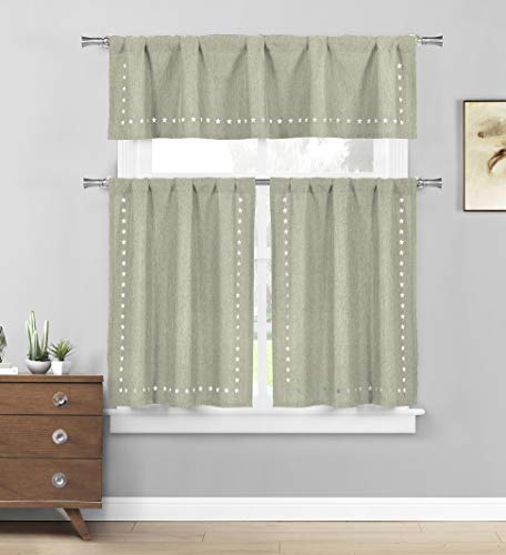 Home Maison Conor Solid Kitchen Curtain & Tier Set, 58x15 (1 Piece) 29x36 (2 Pieces), Sage von Home Maison