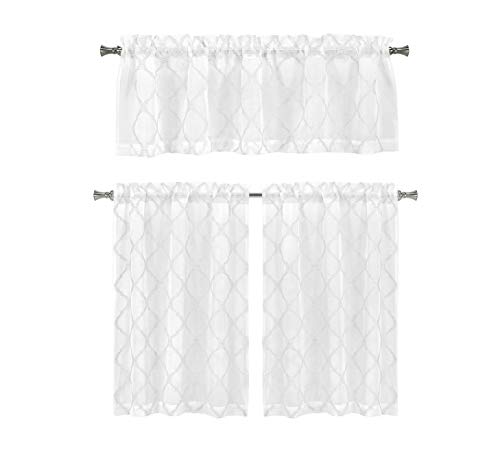 Home Maison Devyn Geometric Kitchen Curtain & Tier Set, 56x15 (1 Piece) 28x36 (2 Pieces), White von Home Maison