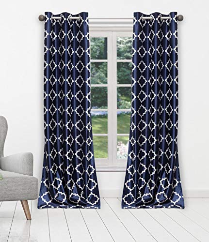 Home Maison Eileen Gate Pattern Window Curtain, 38x84, Navy-White von Home Maison