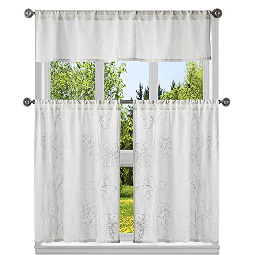 Home Maison Emb. Vorhänge und Volants für die Küche, Blumenmuster, durchsichtig, weiß, 58x15 von Home Maison