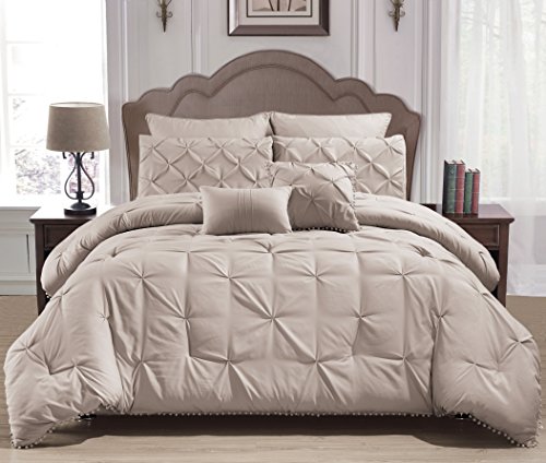 Home Maison Esmalinda Pintucked Comforter Set, King, Taupe von Home Maison