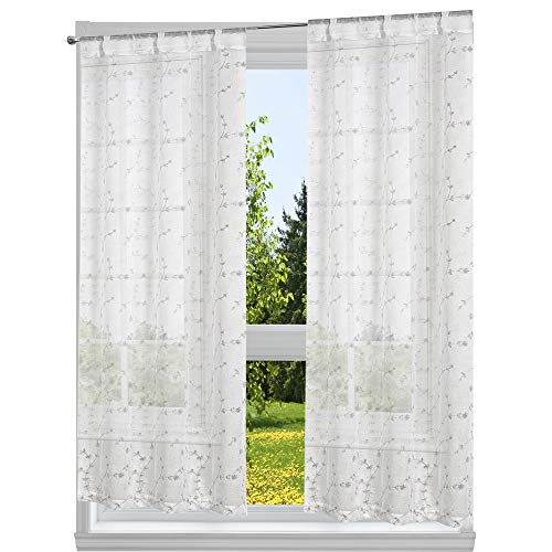Home Maison Fenstervorhang-Set, Bestickt, Blumenmuster, weiß, 38x84 von Home Maison