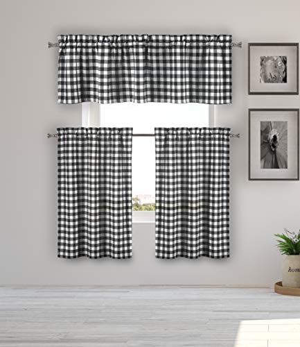 Home Maison Kaiser Checker Kitchen Curtain & Tier Set, 58x15 (1 Piece) 29x36 (2 Pieces), Black von Home Maison