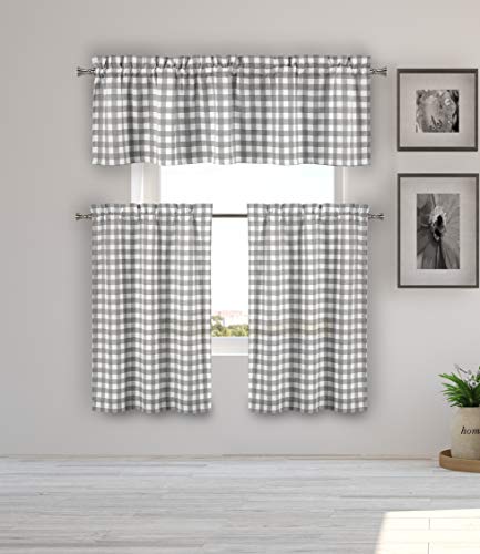 Home Maison Kaiser Checker Kitchen Curtain & Tier Set, 58x15 (1 Piece) 29x36 (2 Pieces), Grey von Home Maison