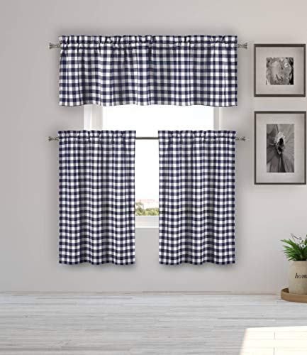 Home Maison Kaiser Checker Kitchen Curtain & Tier Set, 58x15 (1 Piece) 29x36 (2 Pieces), Navy von Home Maison
