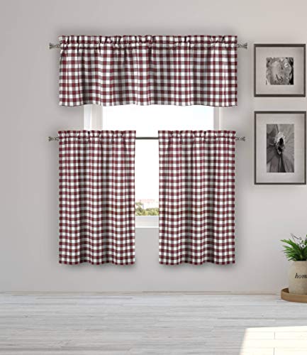 Home Maison Kaiser Checker Kitchen Curtain & Tier Set, 58x15 (1 Piece) 29x36 (2 Pieces), Red von Home Maison