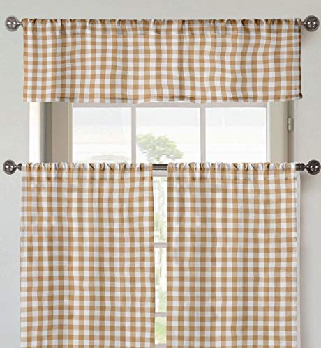 Home Maison Kingdy Checker Kitchen Curtain & Tier Set, 56x14 (1 Piece) 28x24 2P, Taupe von Home Maison