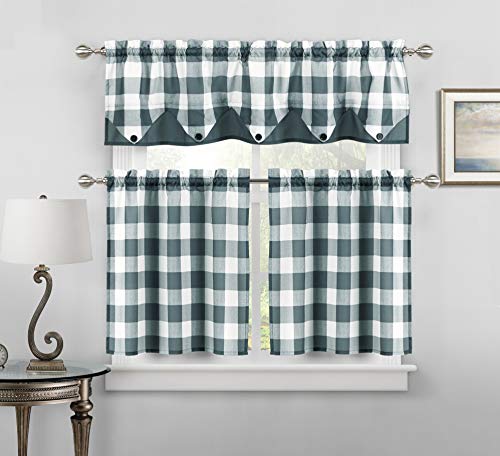 Home Maison Kingdy Solid Kitchen Curtain & Tier Set, 56x14 (1 Piece) 28x24 2P, Bay Blue von Home Maison
