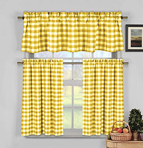 Home Maison Kingston Checker Kitchen Curtain & Tier Set, 58x15 (1 Piece) 29x36 (2 Pieces), Yellow von Home Maison